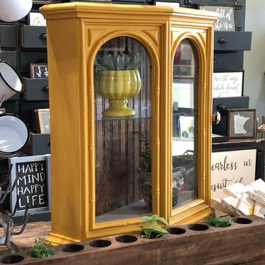 Little Yellow Cabinet | Glass Cabinet | Small Cabinet | Cupboard | Glass Display | Bookshelf | Bookcase | Curio | Yellow and Grey 