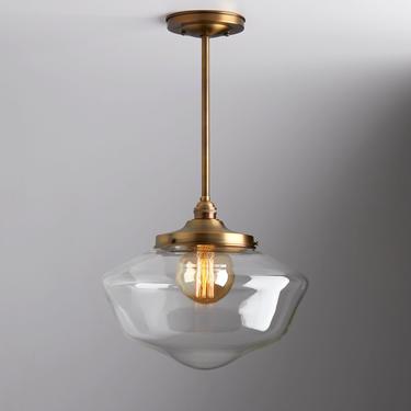 14” Clear Schoolhouse - Downrod Pendant Light Fixture - Kitchen Lighting ** handblown glass made in the USA ** 