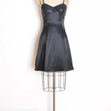 vintage 90s dress black satin foil sequin sparkly goth party prom mini dress S clothing 