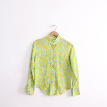 Bright Green 60s Floral Sheer Blouse 