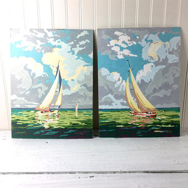 Craftint &amp;quot;Tacking&amp;quot; and &amp;quot;Summer Sails&amp;quot;   paint-by-number paintings - 1950s vintage 