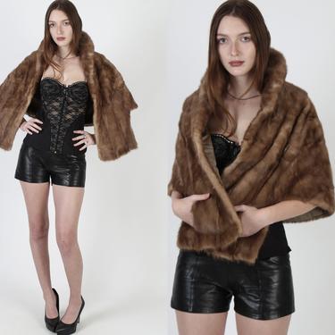 Fur Back Collar Mink Stole, Vintage 60s Autumn Haze Mink Fur Shawl, Womens Real Fur Wrap, Natural Bridesmaids Outfit 