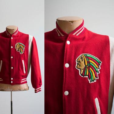 Vintage Red Letterman Jacket / Vintage 1960s Letterman Jacket Small / Red and White Bomber Jacket / Wool Letterman / Varsity Jacket XS 
