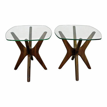 Pair of Mid-Century Danish Modern Adrian Pearsall 'Jacks' Glass Top End Tables 