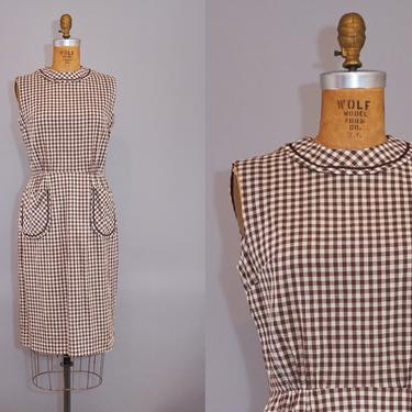 60s Gingham Check Pencil Dress 