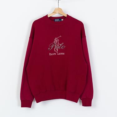 90s Polo Ralph Lauren Maroon Sweatshirt - Men's Large | Vintage Unisex Embroidered Big Logo Red Pullover 