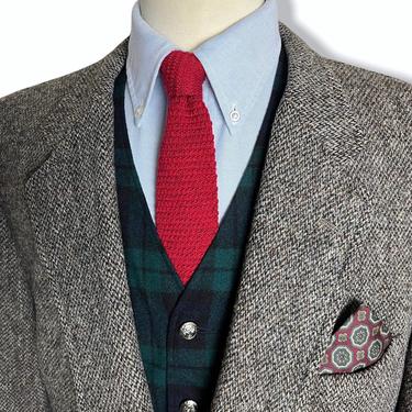 Vintage HARRIS TWEED Wool Blazer ~ 48 Reg to Long ~ Herringbone jacket / sport coat ~ Preppy / Ivy League / Trad ~ 