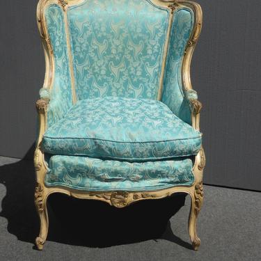 Antique French Provincial Rococo Louis XVI Wingback Chair w Down Cushion As Is 