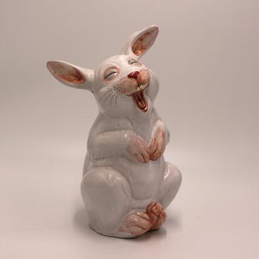 vintage laughing rabbit pottery figurine made in Italy 