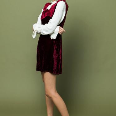 Vintage Party Dresses Women's Clothing Jumper 60s Large Bow velvet ruffled 1960s mini xs-small 