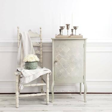 Hand Painted + Stenciled Quatrefoil Nightstand, Foyer Table, Linen Cabinet Beautiful Wood Furniture 