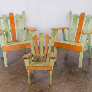 Set 3 1960s Vintage Family Adirondack Patio Deck Chairs 