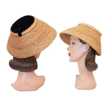 1950 Natural Straw Conical Hat - 1950s Dish Hat - 1950s Conical Hat - 50s Womens Hat - 50s Summer Hat - Vintage Conical Hat - 50s Straw Hat 