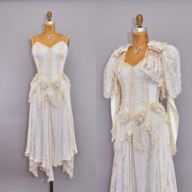 80s Silk Leather White Wedding Dress Made in England 