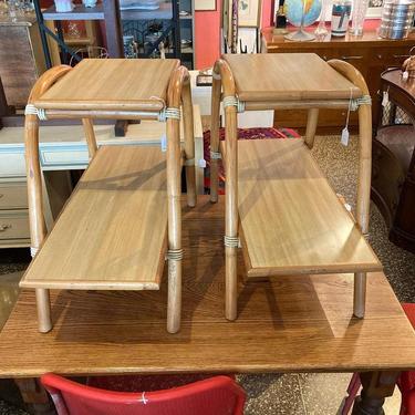 Paul Frankl bamboo side tables. 29” x 14.5” x 22.5”