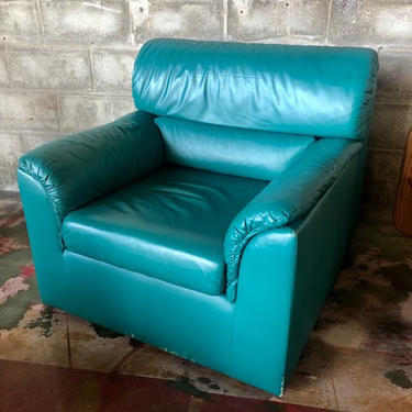 Teal 1980s Leather Arm Chair