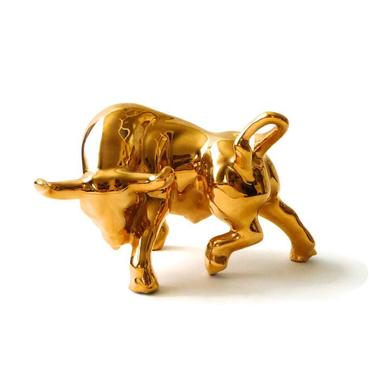 Modernist Gold Bull Sculpture  Ceramic Jaru Metallic Mid Century Modern 