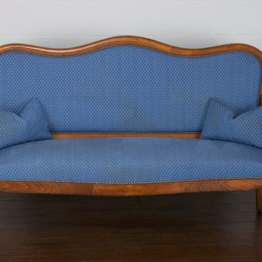 Antique Country French Provincial Louis Philippe Maple Blue Settee 