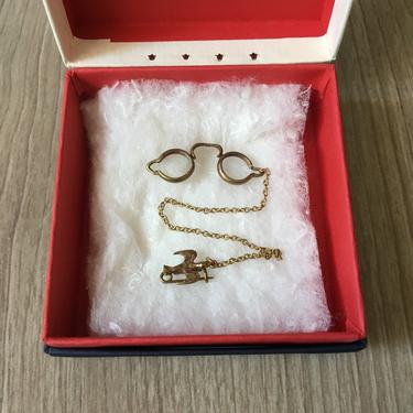 Doll-sized pince-nez with a swallow pin - vintage doll accessory 