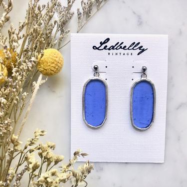 Blue Translucent Stained Glass Oval Earrings | Stained Glass Earrings | Translucent Earrings | Oval Earrings | Statement Earrings 