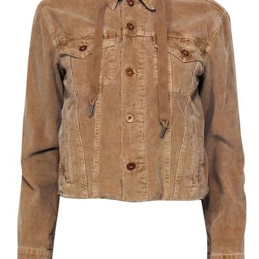 NSF - Tan Cropped Button-Up Hooded Corduroy Jacket Sz S