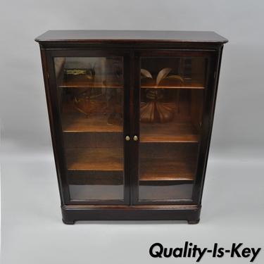 Antique Mahogany Two Door Bookcase Wood &amp; Glass 6 Shelves Traditional 55"