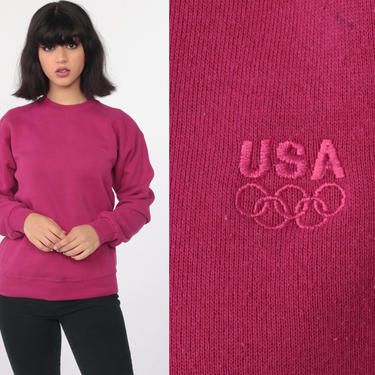 USA Olympics Sweatshirt Magenta Pink Crewneck Sweatshirt 90s Sweatshirt Plain Long Sleeve Shirt Slouchy 1990s Vintage Sweat Shirt Small 