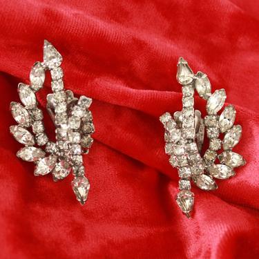 1950s Signed KRAMER New York Rhinestone Earrings - 1950s Cocktail Earrings - 1950s Diamante Rhinestone Earrings - 1950s Earrings 