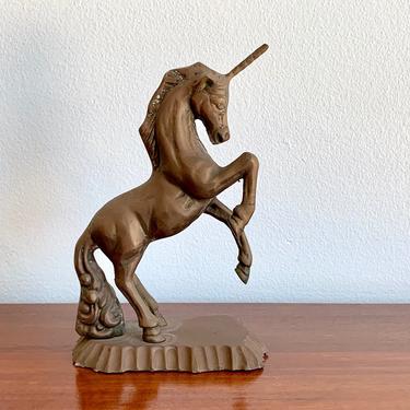 Brass Unicorn - Rearing Unicorn Figurine - Standing Horse Unicorn Statue - Metal Whimsical Mythical Unicorn Paperweight 