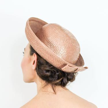 1960s Brown Straw Boater Hat | 60s Brown Raffia Hat | I Magnin 