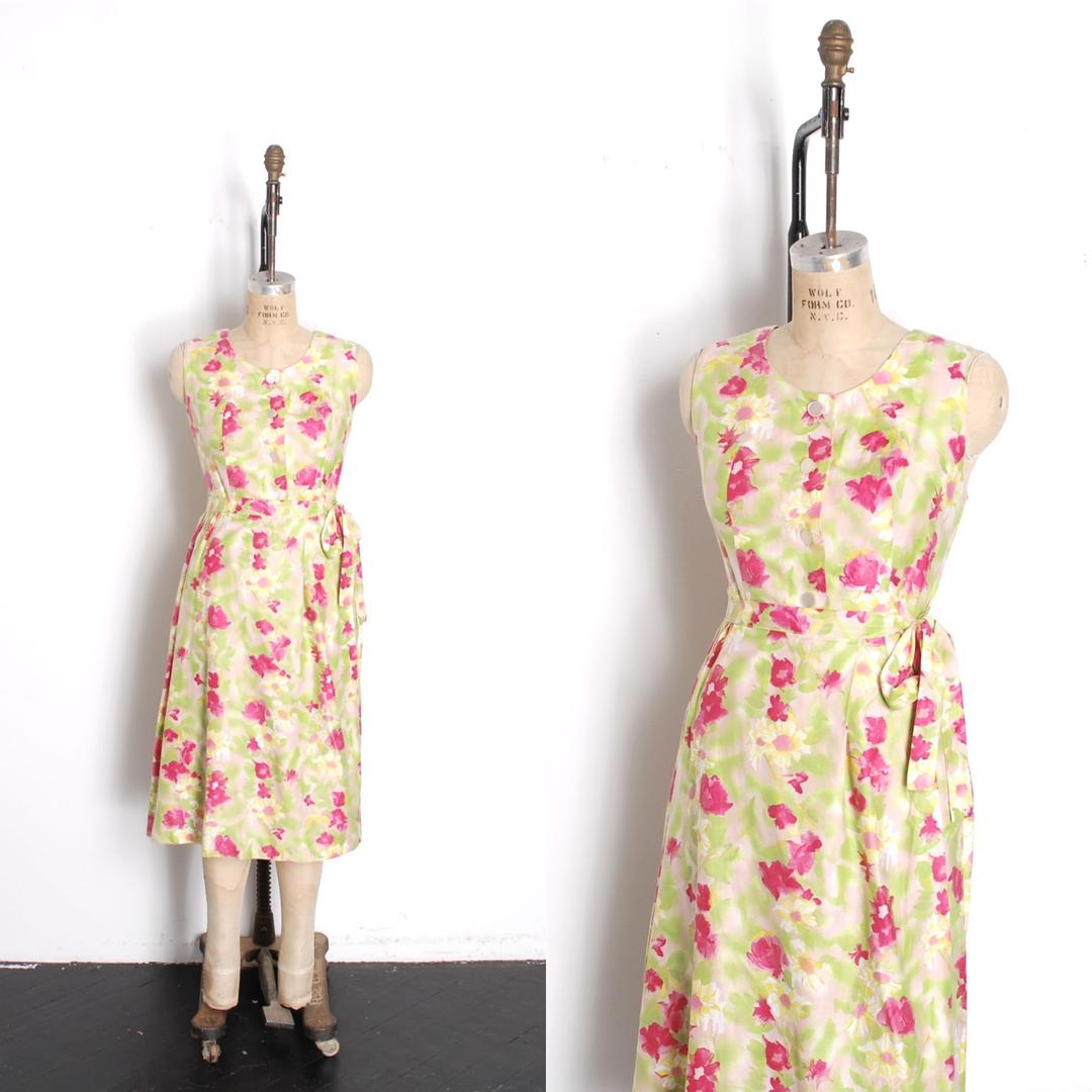 Vintage 1950s Jumpsuit / 50s Floral Print Wrap Dress with Hidden | La ...