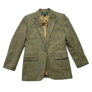 Vintage Women's RALPH LAUREN Wool Tweed Jacket ~ size 6 ~ Blazer / Sport Coat ~ Glen Plaid ~ Polo ~ 