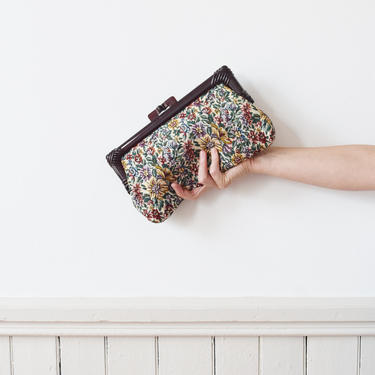 1970s Tapestry Fabric Clutch | Vintage Floral Fabric Clutch 
