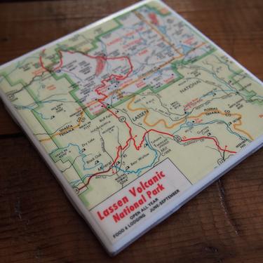 1965 Lassen Volcanic National Park Vintage Map Coaster - Ceramic Tile - Repurposed 1960s Mobil Road Map - California - Handmade 