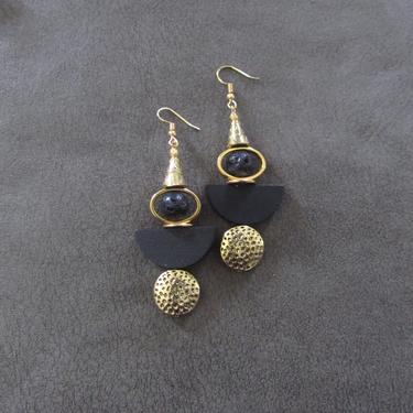 Black and brass gold earrings, African Afrocentric earrings, bold statement earrings chunky earrings, unique animal print earrings 
