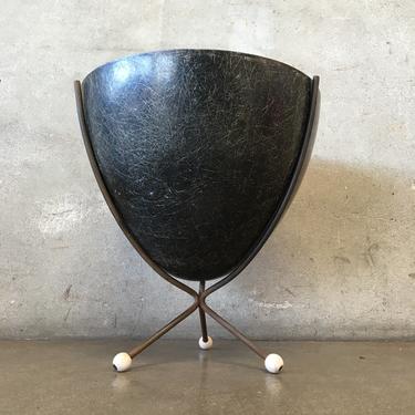Mid Century Fiberglass Bullet Planter with Stand