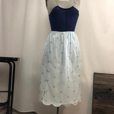 1960s embroidered Something Blue chiffon floral half skirt slip wedding M 