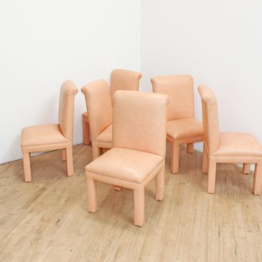 80s Parsons Dining Chairs Postmodern Pastel Peach Faux Leather Vinyl Set of 6 