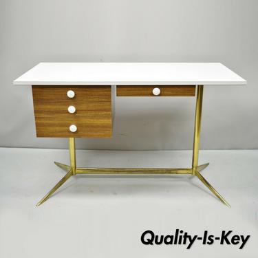 Vtg Mid Century Modern Atomic Era Brass Base Laminate Italian Style Writing Desk