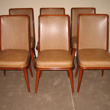Set 6 Mid Century Modern Italian  dining chairs, walnut frame c. 1960  + 'Free delivery in US. 48 states' 