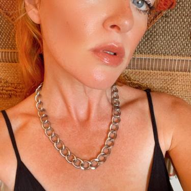 Chunky Silver Chain Necklace Thick Choker 90s Vintage Jewelry 1990s Fashion Sustainable Eco Friendly Gifts 