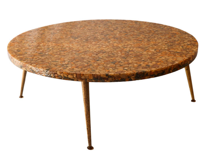 Mid Century Round River Pebbles Clear Resin Top Coffee Table 