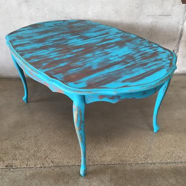 Vintage Hand Painted Turquoise Dining Table