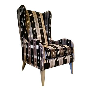 Caracole Modern Gray and Black Cut Velvet Wingback Chair