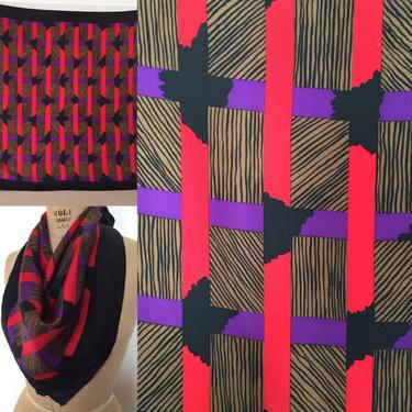 Bill Blass silk vibrant 80s print scarf 