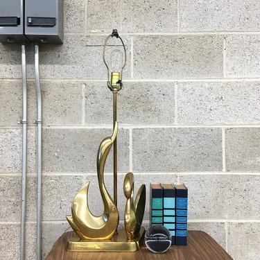 Vintage Table Lamp Retro 1960s Mid Century Modern + Gold + Solid Brass + Swans + Mood Lighting + Sculpture + MCM + Home and Table Decor 