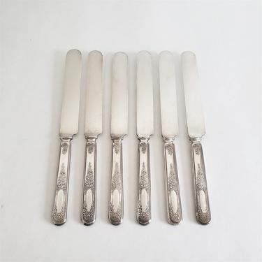 Vintage Silverplate Knife Set, 6 Matching Wm Rogers &amp; Son Table Knives, Antique Williams Rogers Silverware 
