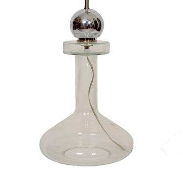 Glass Lamp with Chrome Globe Hand Blown Italy 1970 Mid Century Modern 