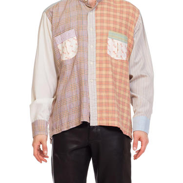 1970S BLOOMINGDALES Cotton Men's Patchwork Plaid Collarless Shirt 