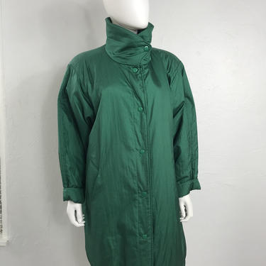 Vtg 80s avant garde emerald green nylon parka jacket coat M/L 